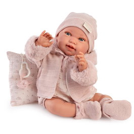 Muñecas Antonio Juan Muñeca Recién Nacida Pipa Invierno 33392, 42 cm, Relleno de Bolitas, Viste de Rosa con Pelele y Gorro, Idiomas: Español, English, Francés, Alemán, Portugués