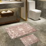Mijölnir 510610 Juego de Alfombras de Baño de Poliéster con Base Antideslizante y Antibacteriana 50x60 cm y 60x100 cm Color Polvo