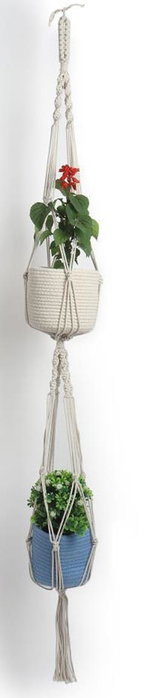 DKD Home Decor Macetero de Macramé Tejido a Mano Algodón Crudo 15x15x130 cm