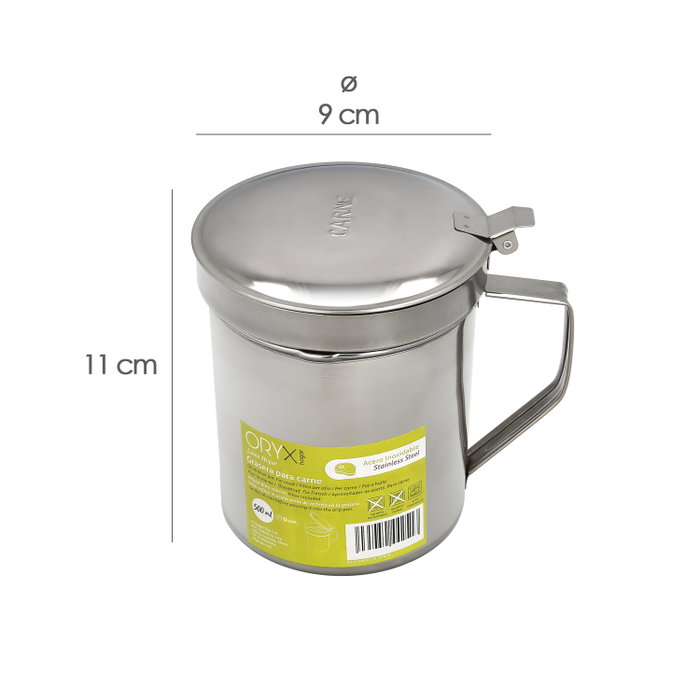 ORYX Grasera de Acero Inoxidable con Colador y Tapa de 500 ml