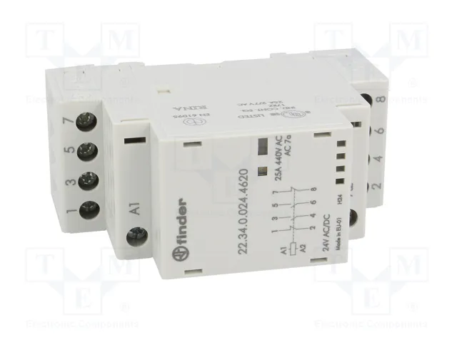 FINDER Contactor 4-polar de instalación 25A 24VAC/24VDC Serie 22