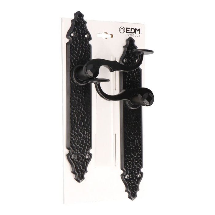 Edm Juego de Manillas 272 Negro. Placa Acero Maneta Aluminio 275x45mm.