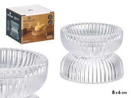 Giftdecor Portavela de Cristal Transparente, Cuenco Doble, Dimensiones 8x6x8 cm (Set de 24)