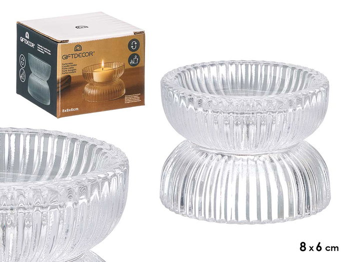 Giftdecor Portavela de Cristal Transparente, Cuenco Doble, Dimensiones 8x6x8 cm (Set de 24) Giftdecor Portavela de Cristal Transparente, Cuenco Doble, Dimensiones 8x6x8 cm (Set de 24)