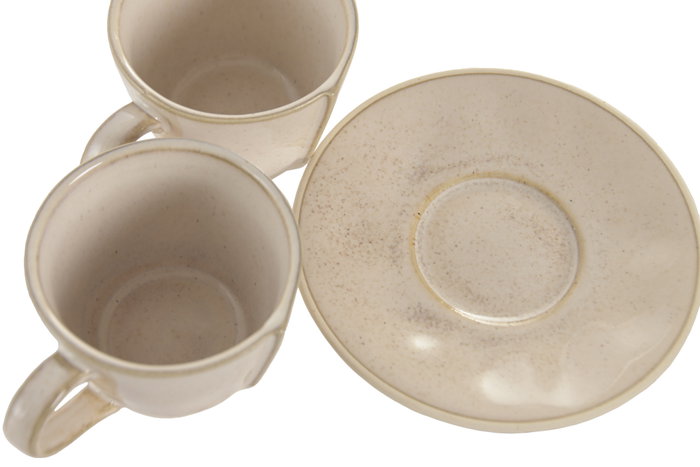 DKD Home Decor Set de Café Liangfeng 26 de Gres y Acacia Beige, 6 Piezas