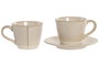 DKD Home Decor Set de Café Liangfeng 26 de Gres y Acacia Beige, 6 Piezas