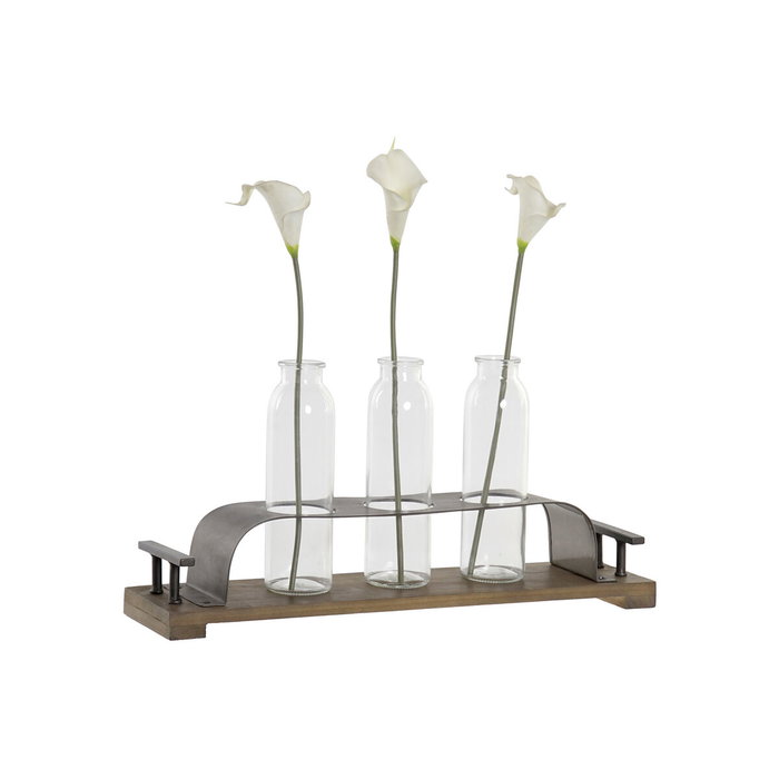 DKD Home Decor Set de 3 Jarrones de Cristal y Metal Negro y Marrón