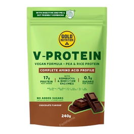 GoldNutrition V-Protein Chocolate 240Gr - Proteína Vegana de Guisante y Arroz sin Azúcares Añadidos, con Bromelina para Digestión