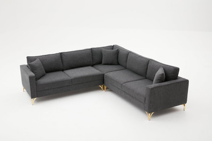 Atelier Del Sofa Sofá Esquinero Antracita y Oro 258x258cm, Confort y Lujo para su Salón Atelier Del Sofa Sofá Esquinero Antracita y Oro 258x258cm, Confort y Lujo para su Salón