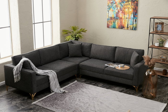 Atelier Del Sofa Sofá Esquinero Antracita y Oro 258x258cm, Confort y Lujo para su Salón Atelier Del Sofa Sofá Esquinero Antracita y Oro 258x258cm, Confort y Lujo para su Salón