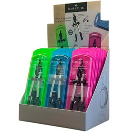 Faber Castell Compás Técnico con Ajuste Rápido y Adaptador Universal 17 cm - Estuche Neón Colores Surtidos (Set de 15) (Set de 15)