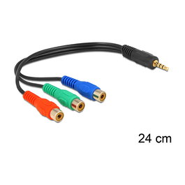 DeLOCK Cable de Video Componente 3 RCA Hembra a 3.5mm Macho 0.24m (62499) - Negro