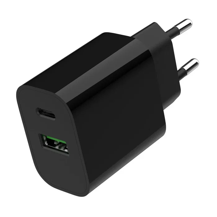 Gembird TA-UC-PDQC20-01-BK Cargador Rápido USB 20W con 2 Puertos (USB-C PD y USB-A QC 3.0), Protecciones Inteligentes, Negro