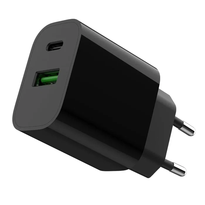 Gembird TA-UC-PDQC20-01-BK Cargador Rápido USB 20W con 2 Puertos (USB-C PD y USB-A QC 3.0), Protecciones Inteligentes, Negro