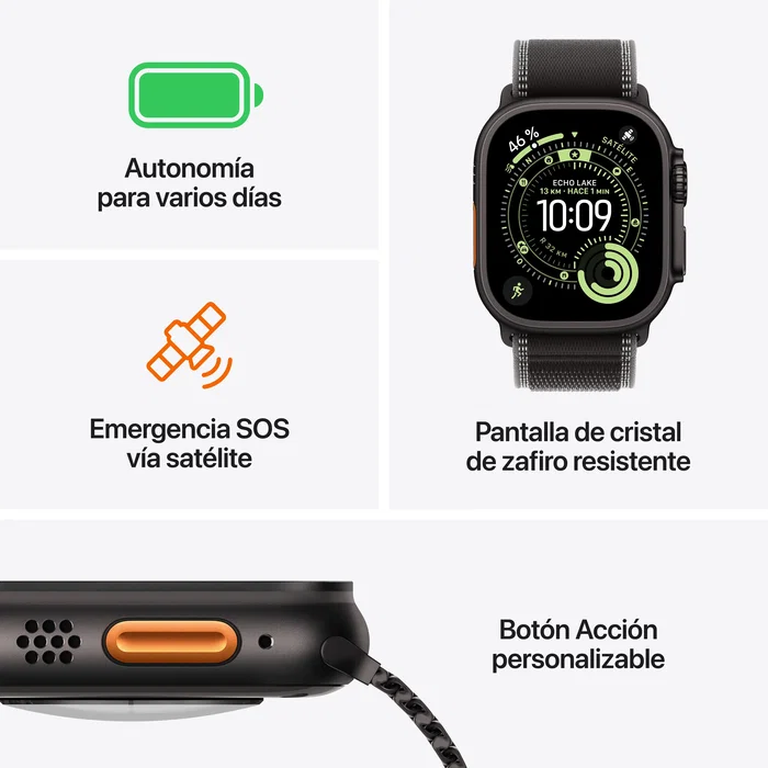 Apple Watch Ultra 3 GPS + Cellular 49mm Titanio Negro con Correa Milanese Loop Negra L