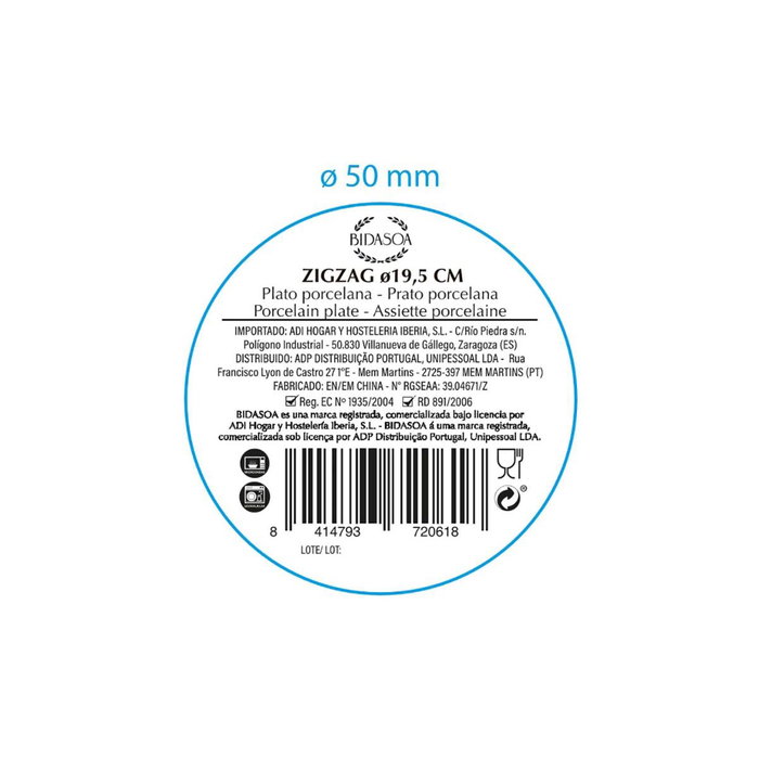 Plato Postre Porcelana Zigzag Bidasoa 19 cm (12 Unidades)