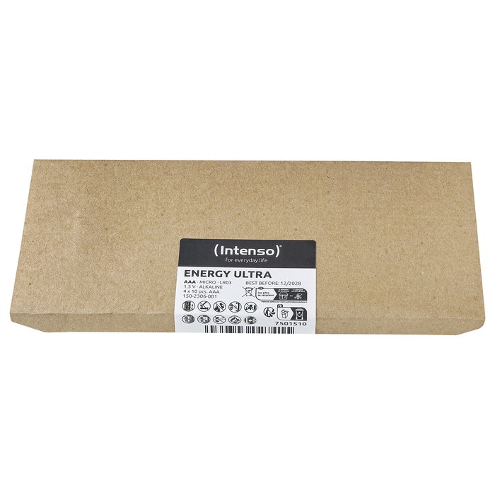 Intenso 7501510 Energy Ultra - Pilas AAA Alcalinas 1.5V, Pack de 40 Unidades, 1250mAh, Cumple CE y (EU) 2023/1542