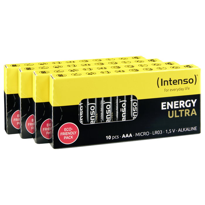 Intenso 7501510 Energy Ultra - Pilas AAA Alcalinas 1.5V, Pack de 40 Unidades, 1250mAh, Cumple CE y (EU) 2023/1542