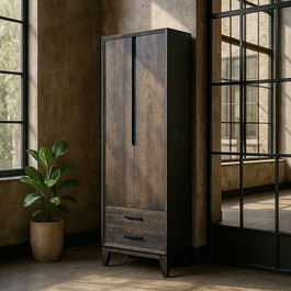 Armario Marrón Madera de Mango Salón 75 X 40 X 200 cm