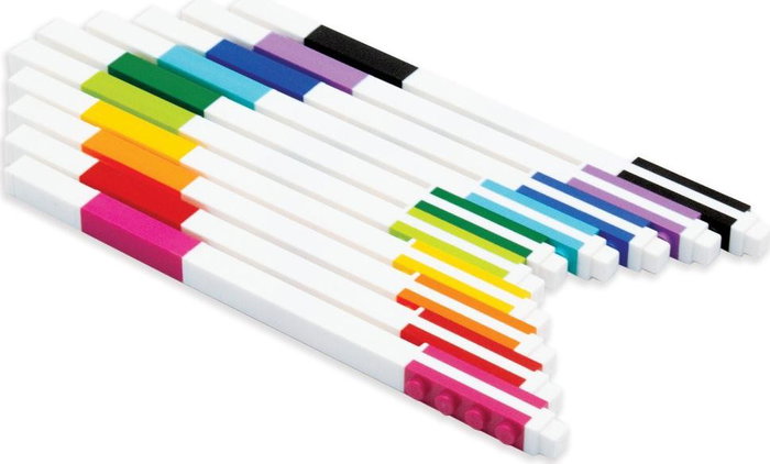 LEGO Set de 10 bolígrafos de tinta gel con colores variados y piezas LEGO de 1x4