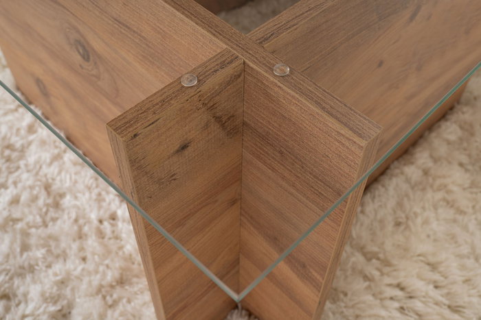 Vetrino Mesa de Centro de Cristal Templado Pino Atlántico 105x65x40 cm