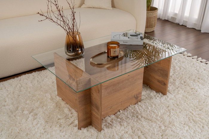 Vetrino Mesa de Centro de Cristal Templado Pino Atlántico 105x65x40 cm