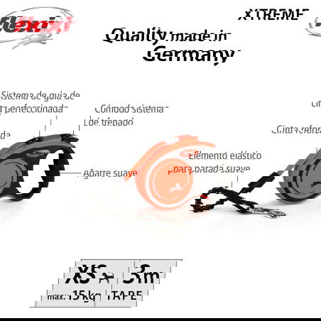 Flexi Flexi-Extrem 3M Correa para Perro Hasta 15 kg, Cinta de Amortiguación Integrada