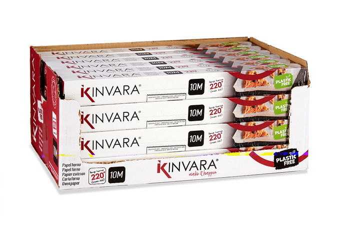 Kinvara Rollo Papel Horno 10m para Freidora de Aire y Horno Antiadherente 38.5x3.5x3.5 cm (Set de 24)