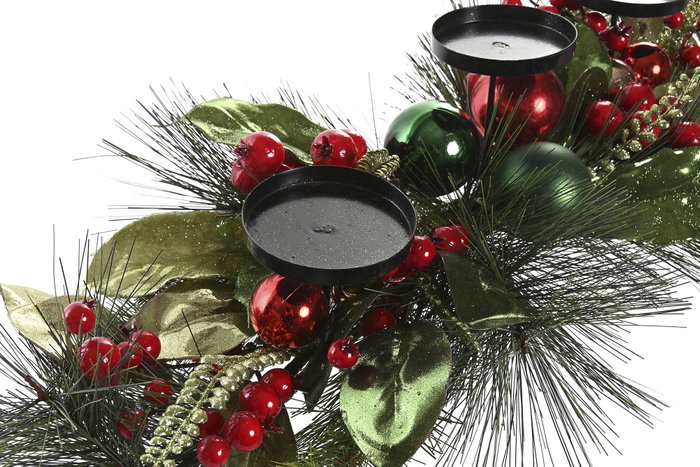 DKD Home Decor Portavelas de PVC y Metal Verde y Rojo para 3 Velas
