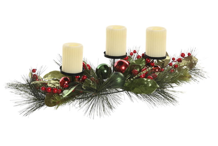 DKD Home Decor Portavelas de PVC y Metal Verde y Rojo para 3 Velas