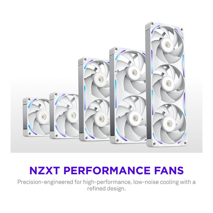 NZXT F240X RF-U24PN-W1 Ventilador RGB 240mm Blanco, Flujo Aire 104 CFM, FDB, PWM, 7 Aspas, Iluminación Multi-LED 24
