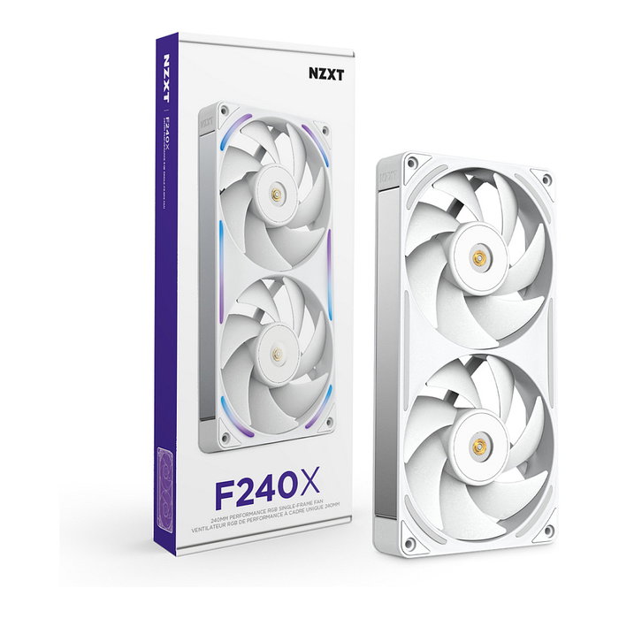 NZXT F240X RF-U24PN-W1 Ventilador RGB 240mm Blanco, Flujo Aire 104 CFM, FDB, PWM, 7 Aspas, Iluminación Multi-LED 24