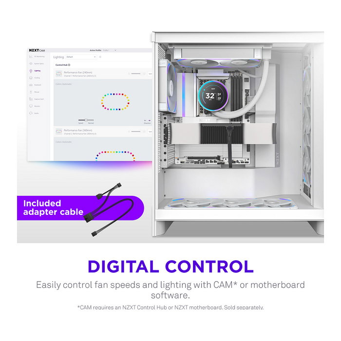 NZXT F240X RF-U24PN-W1 Ventilador RGB 240mm Blanco, Flujo Aire 104 CFM, FDB, PWM, 7 Aspas, Iluminación Multi-LED 24