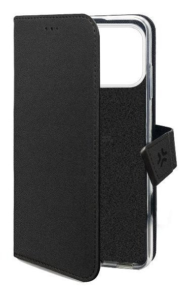 Celly WALLYMAG Funda cartera para iPhone 17 Pro, con MagSafe, soporte de sobremesa, 3 bolsillos para tarjetas, imitación piel, negro