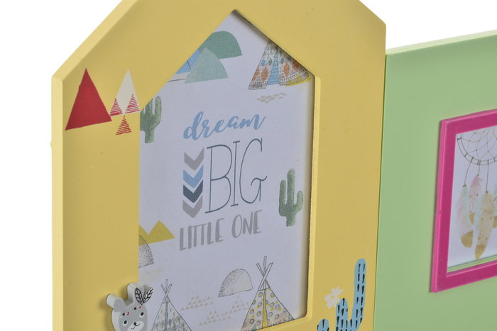DKD Home Decor Marco Multifoto Alpaca Color Amarillo Verde Madera 1.5 x 37 x 30.5 cm Hecho a Mano