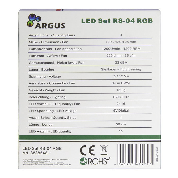 Inter-Tech Argus RS-04 RGB (3x ventiladores RGB 120mm + banda LED 50cm)