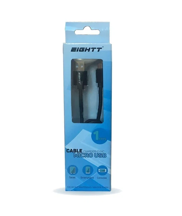 Eightt Cable USB A a Micro-USB B ECM-1B de 1m, Nylon Trenzado, Negro