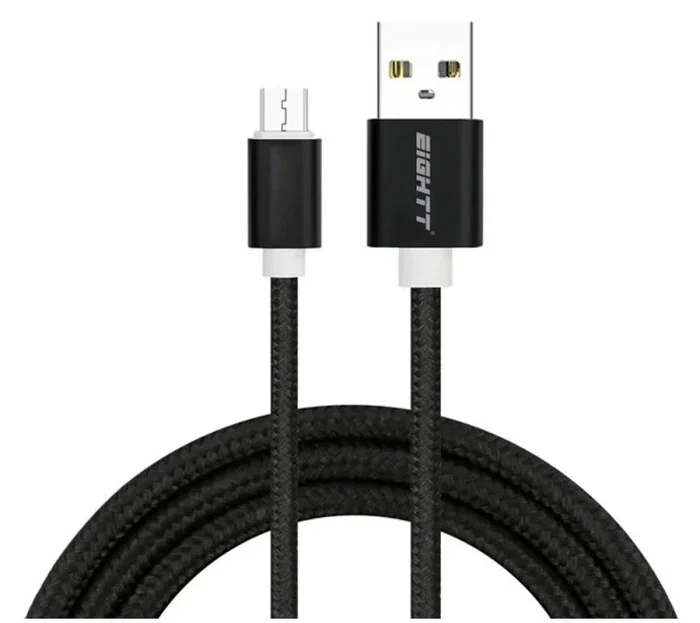 Eightt ECM-1B Cable USB 2.0 USB A a Micro USB B 1 m Negro Carga y Sincronización Datos 480 Mbps Cubierta Nylon Trenzado