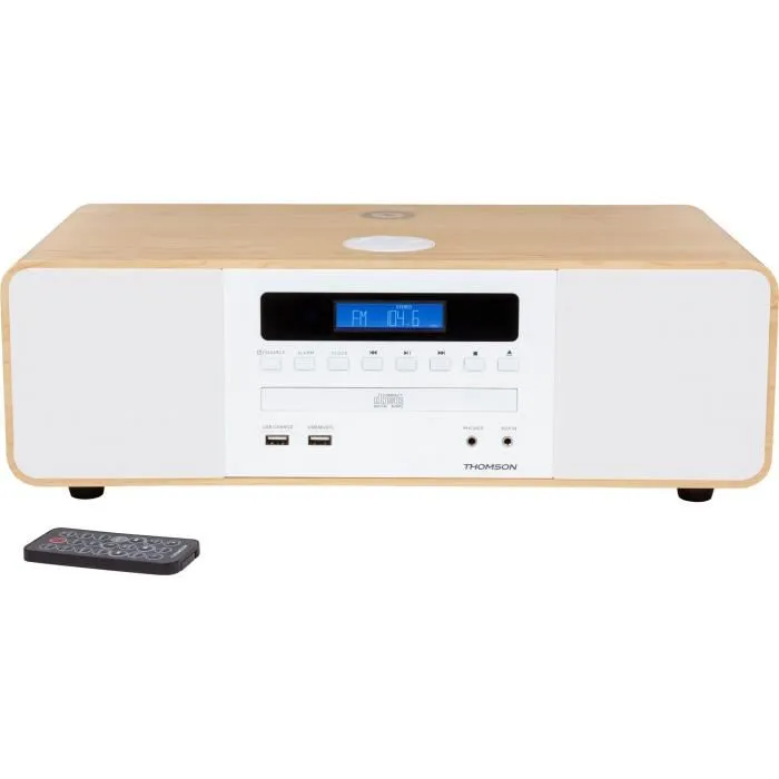Thomson mic201ibt micro cadena bluetooth -cargador induccion - potencia musical 50w - color madera/blanco