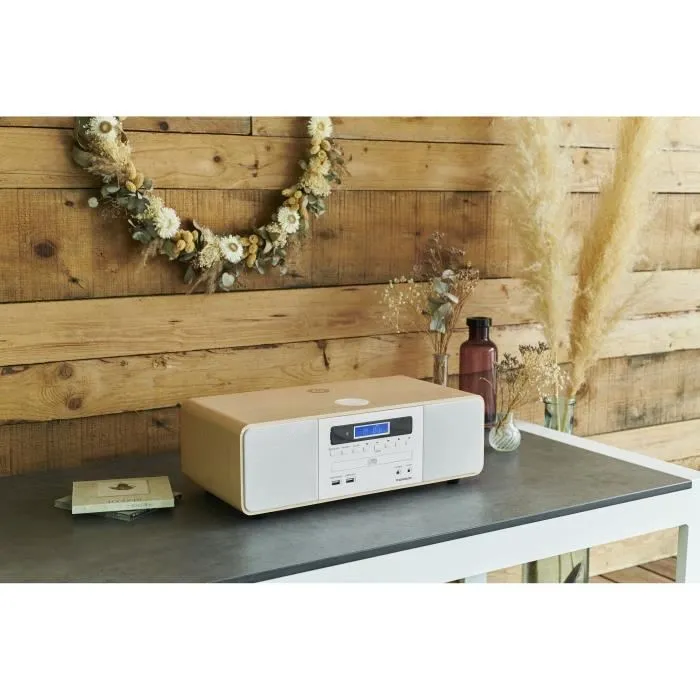 Thomson mic201ibt micro cadena bluetooth -cargador induccion - potencia musical 50w - color madera/blanco