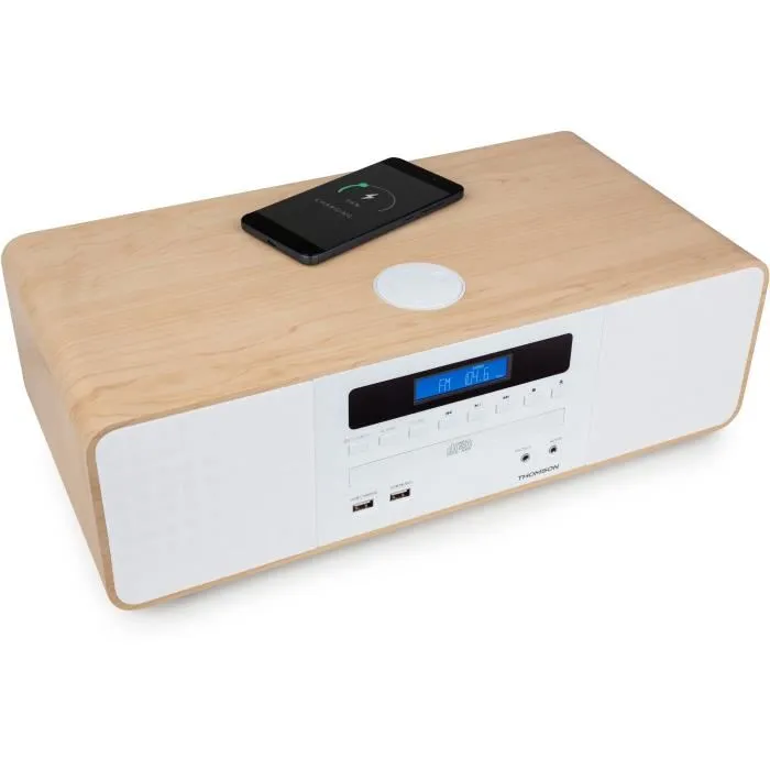 Thomson mic201ibt micro cadena bluetooth -cargador induccion - potencia musical 50w - color madera/blanco