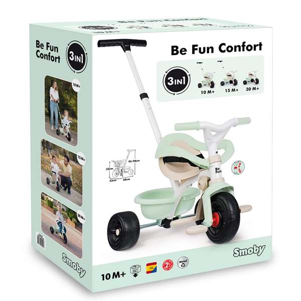 Smoby Triciclo Be Fun Confort Verde, para niños de 3 años, sin montaje, 68x52x52 cm