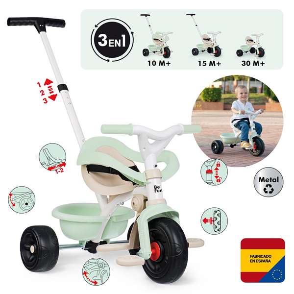 Smoby Triciclo Be Fun Confort Verde, para niños de 3 años, sin montaje, 68x52x52 cm