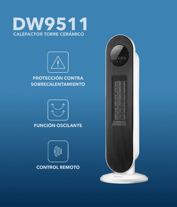 DAEWOO Calefactor cerámico PTC de torre 2000W con mando