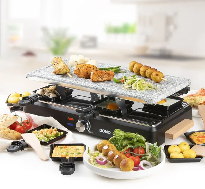 Domo DO9262G Raclette para 8 Personas con Piedra de Cocción y Parrilla 1400 W