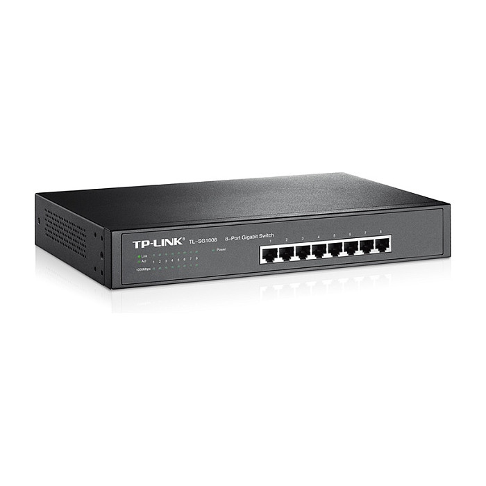 TP-Link Switch TL-SG1008 V9 de 8 Puertos Gigabit No Administrado Negro (TL-SG1008 V9), 16 Gbit/s, Montaje Rack 1U, Full Duplex