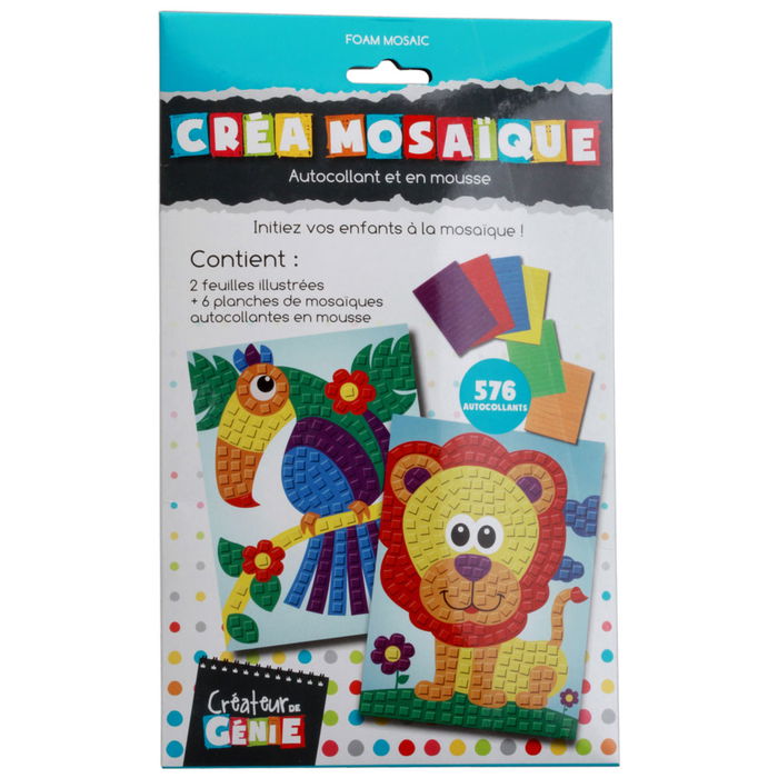 Createur de Genie Mosaicos Infantiles con Fichas Ilustradas y Planchas de Espuma Adhesiva para Niños