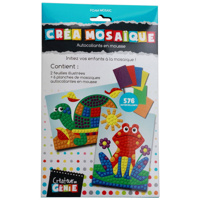 Createur de Genie Mosaicos Infantiles con Fichas Ilustradas y Planchas de Espuma Adhesiva para Niños