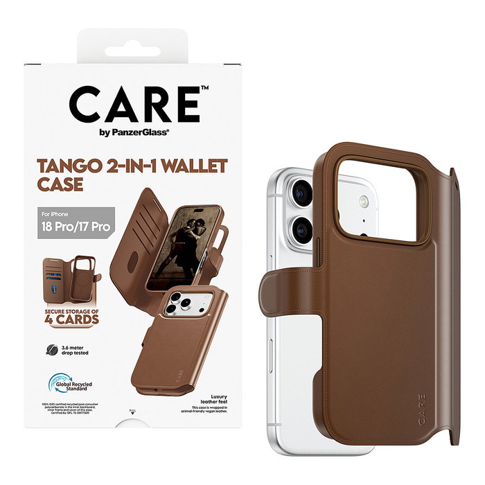 PanzerGlass CARE Tango 2-in-1 Wallet Case Braun con MagSafe para iPhone 17 Pro