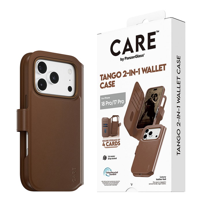 PanzerGlass CARE Tango 2-in-1 Wallet Case Braun con MagSafe para iPhone 17 Pro
